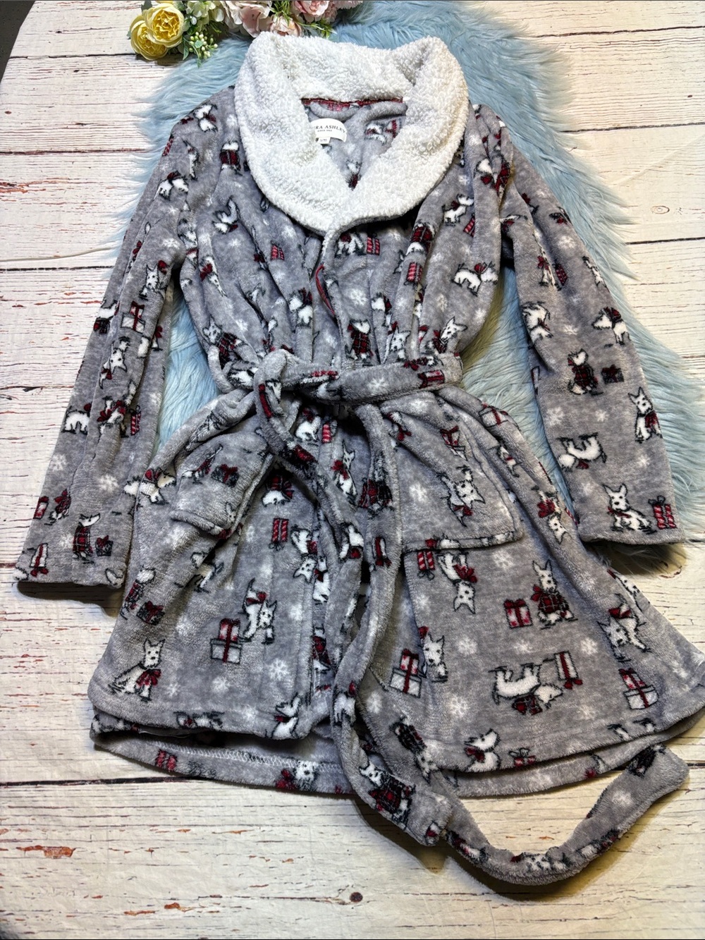 Laura Ashley Scottie Present Christmas Fleece Robe sz L/XL